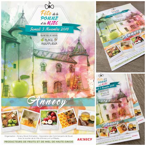 Création de l'affiche et du flyer pour la Fête de la Pomme et du Miel 2018 - Annecy – © : Conçu par Freepik.com / Fotolia.com : Mariusz Blach - Johanna Muhlbauer - Irochka / Pixabay.com